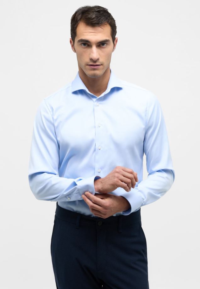 Eterna Camicia celeste eterna slim fit collo francese cotone cover In Linea