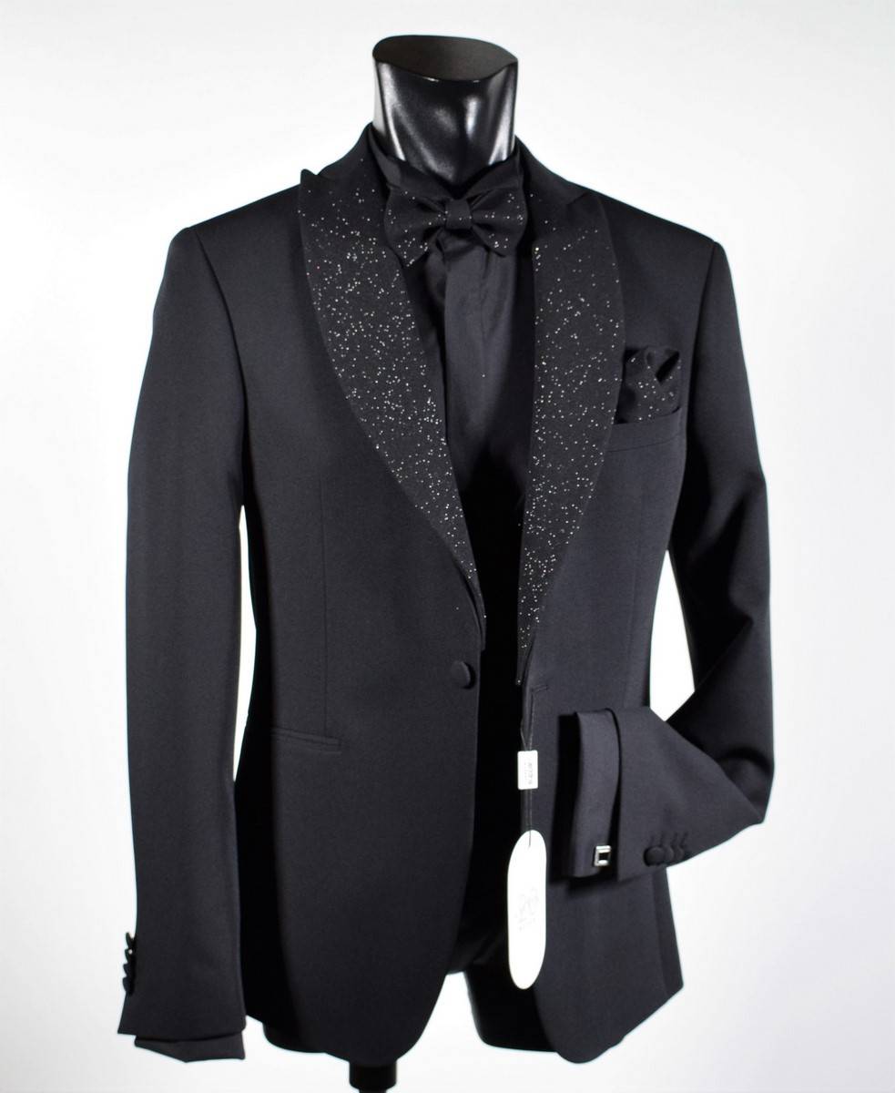 Musani Milano Cerimonia Smoking nero slim fit musani con petto a lancia brillantinato Sottocosto