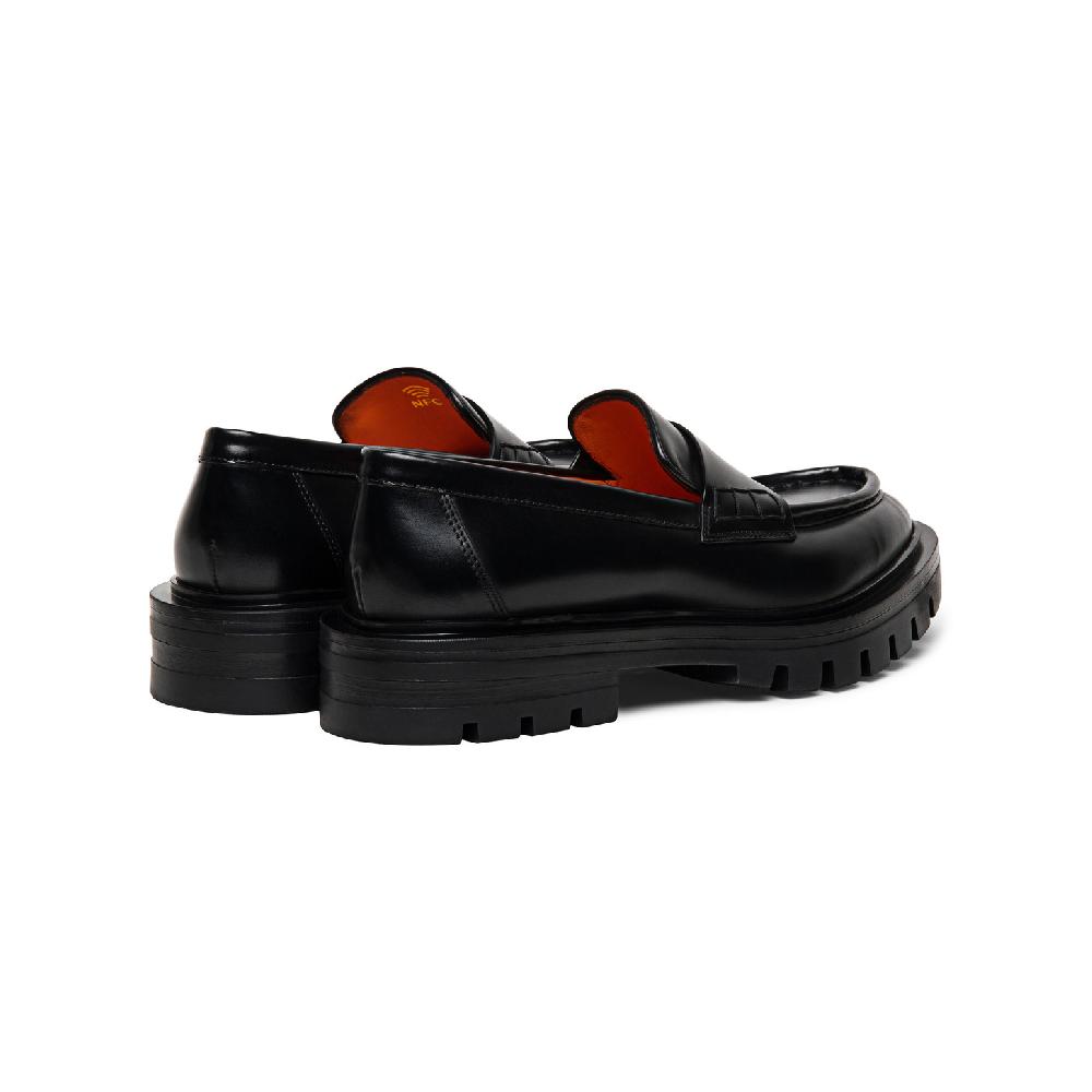 Santoni Mocassino penny da donna in pelle anticata nera Presa