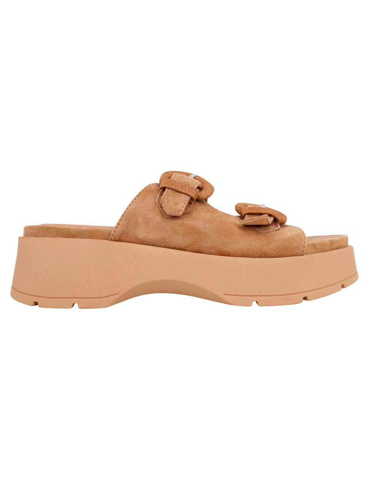 Spatarella Sandali donna in camoscio beige con suola in gomma alta e fibbie