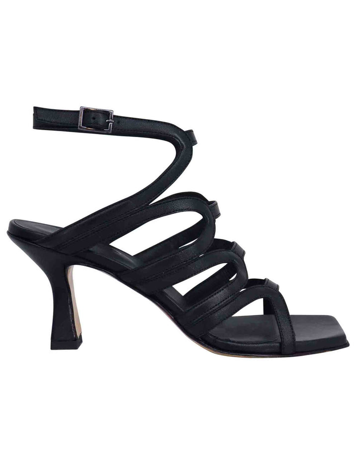Spatarella Sandali slingback donna in pelle nera con tacco alto e punta quadra Acquista Ora