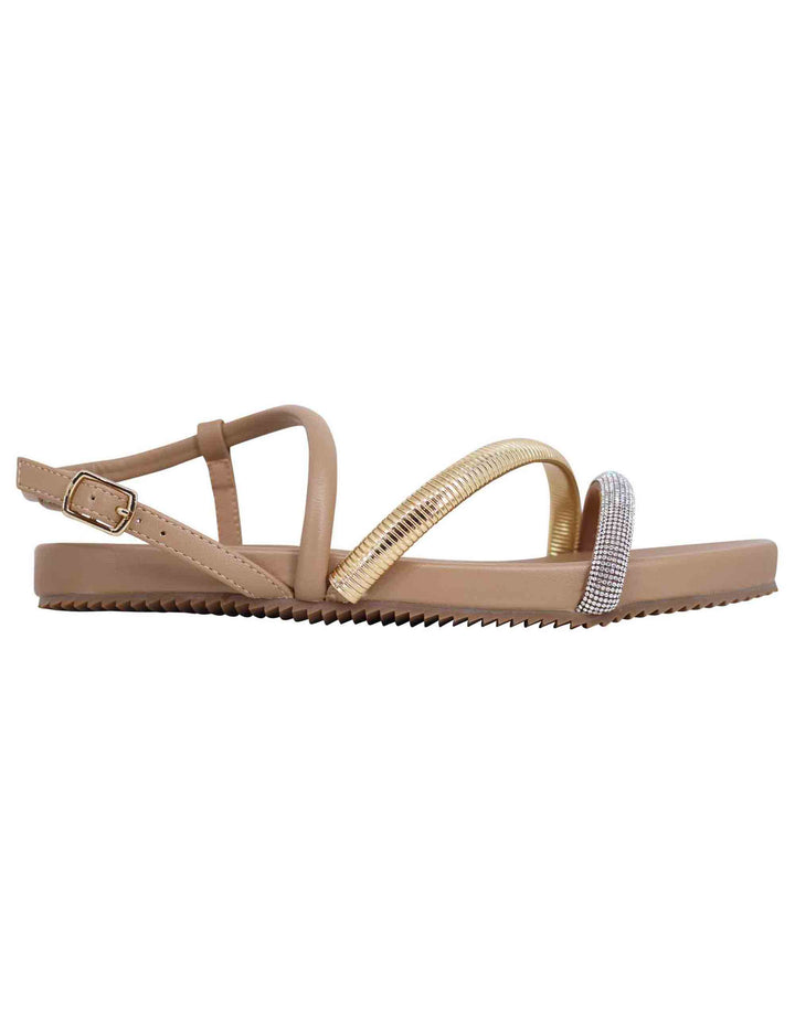 Spatarella Sandali flat donna in eco pelle camel con fussbett e cinturino posteriore Brie