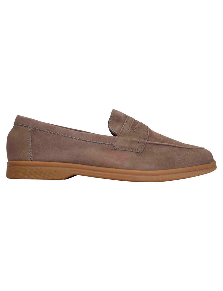 Spatarella Mocassini uomo in camoscio taupe con suola in gomma leggera Nuovo
