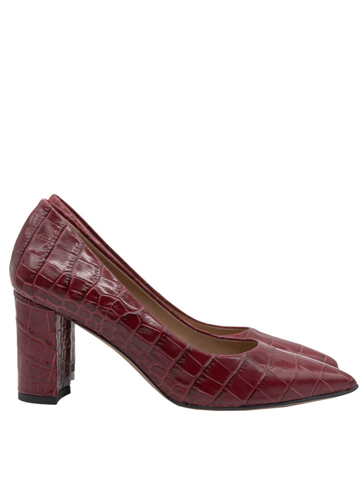 Spatarella Calzature Donna Décolleté in Pelle Stampata Cocco di Colore Rosso Tacco Alto In Vendita