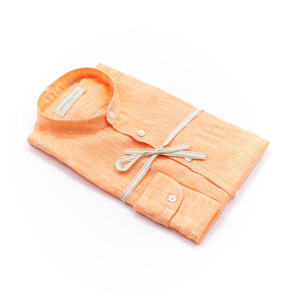 Alessandro Lamura Camicia Lino Arancio Collo Coreano Uomo Fino Al -60%